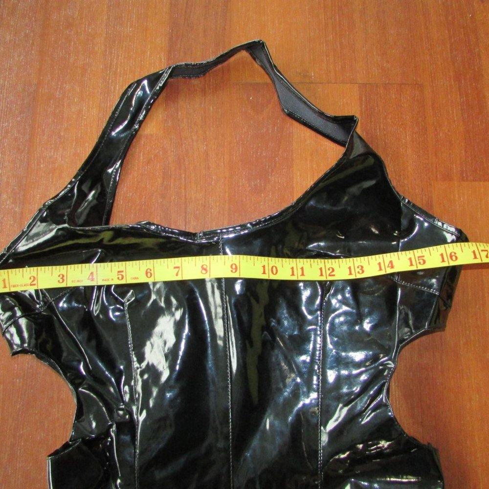 Black Patent Shiny Vinyl Cutout Sides Catsuit - Halloween - Picture 3 of 8